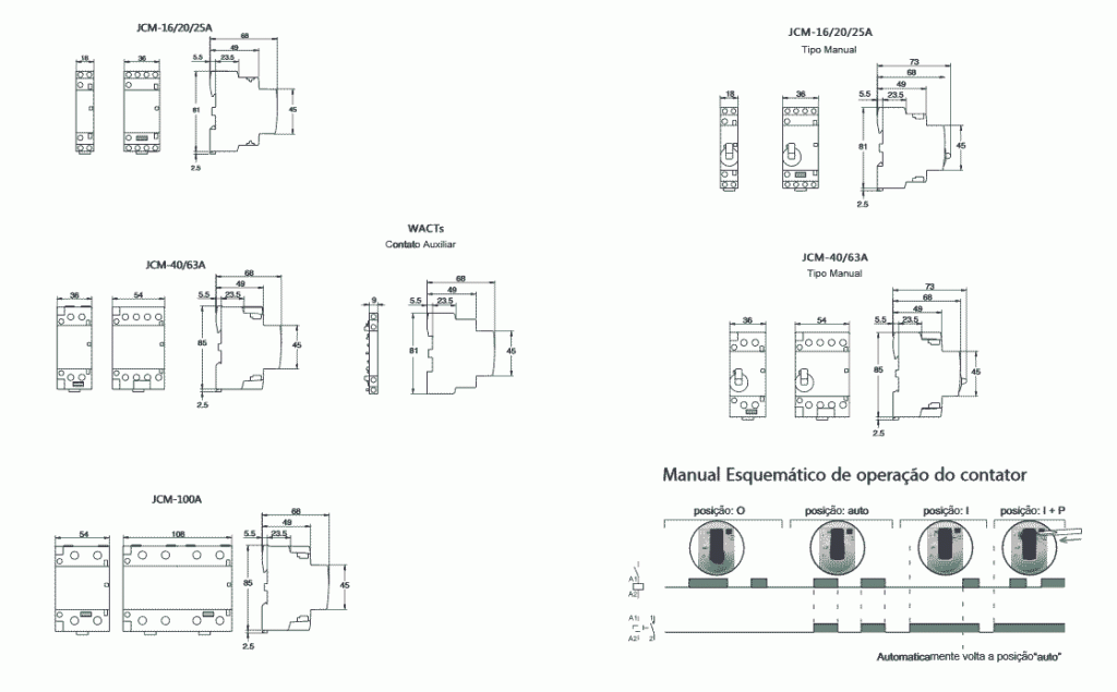 Contator Modular ML-JCM - Contatora Modular - Dimensões